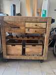 Bar mobil din lemn masiv de mango – stil rustic industrial