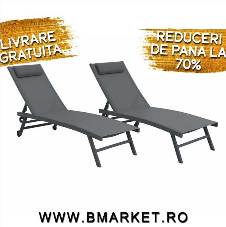 Set 2 sezlonguri plaja/gradina/terasa Gri Antracit LIVRARE GRATUITA