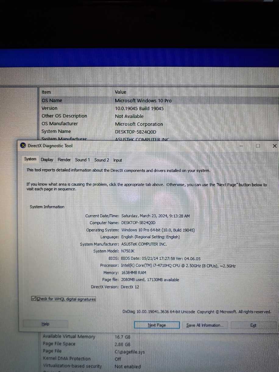 Laptop ASUS N750JK 17.3" i7 i7-4710HQ four cores 16 GB RAM 2.25 TB
