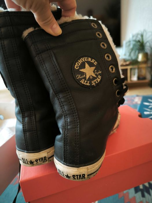 Converse EU38 високи кожени зимни боти с вълна, идеално състояние