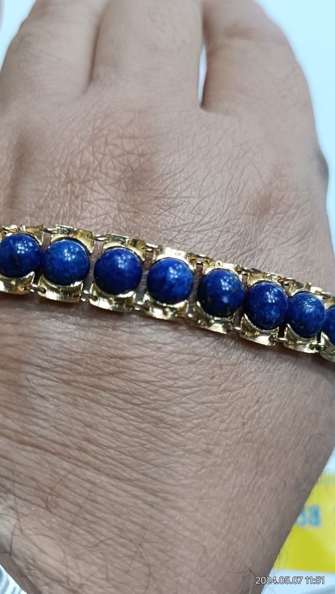 Vind brățară din aur galben 14kt cu lapis lazuli