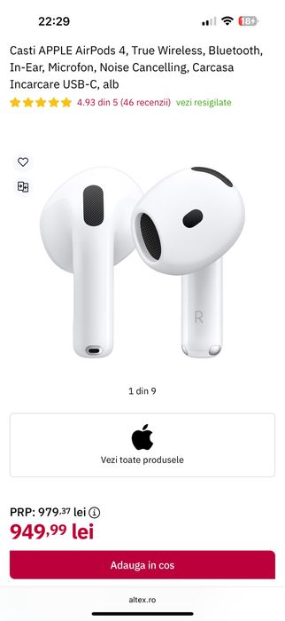 Apple AirPods 4 + AirPods 4 ANC • NOI / SIGILATE • garantie 12 luni