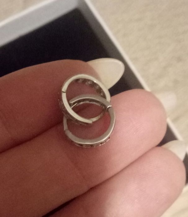 Cercei aur alb cu pietricele, creolă, 2 gr , 14 K