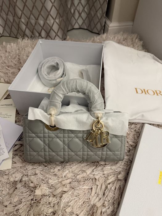 оригинална сива чанта Dior Lady D joy