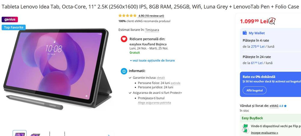 Tableta Lenovo Idea Tab, Octa-Core, 11" 2.5K (2560x1600) IPS