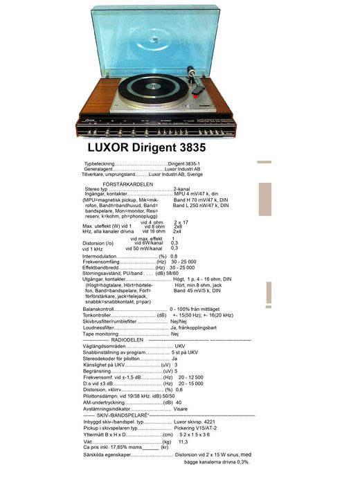 Luxor Dirigent 3835 cu pick-up 4221 si boxe ITT Hyperion H3-50