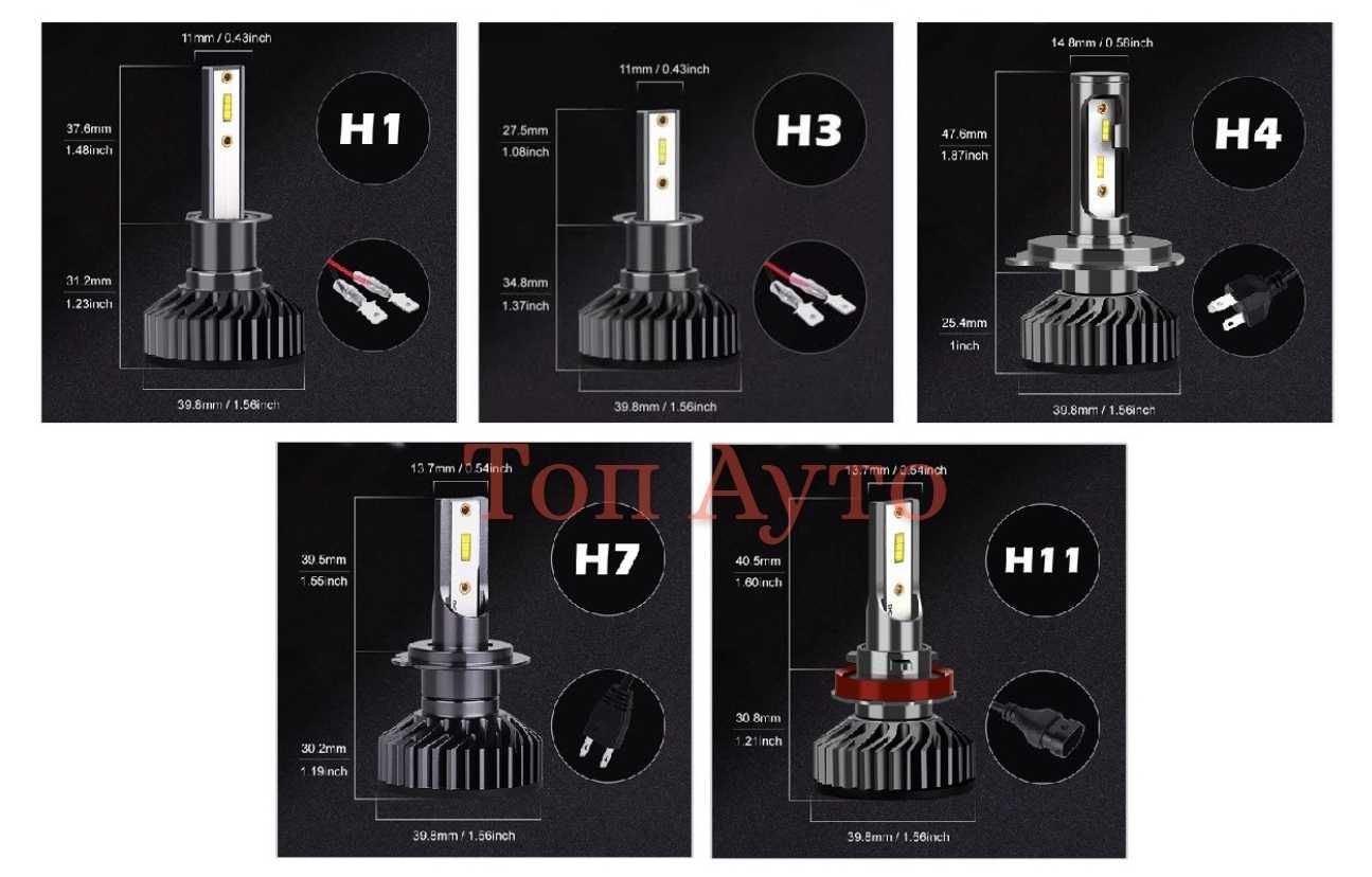 Лед Крушки Н1 Н3 Н4 Н7 Н8/9/11 CSP Диоди 6000К 12-24V