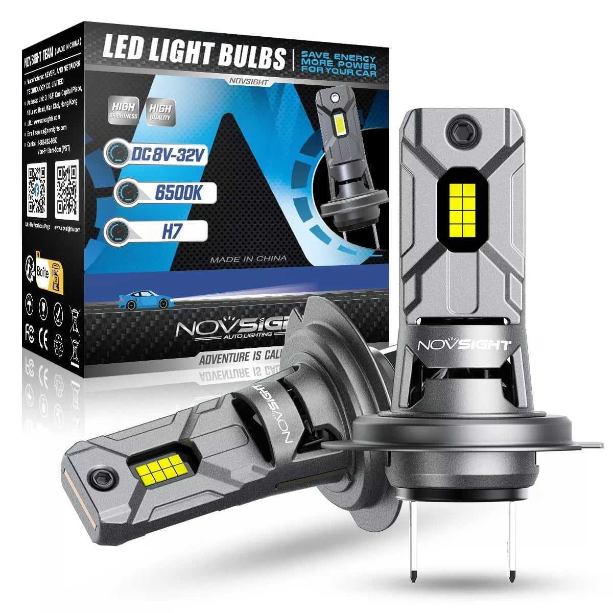 Set 2 Becuri LED H7 Model 2023 Novsight 12000Lm Design 1:1 Fara Cablaj