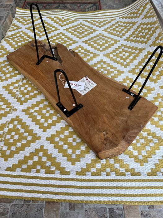 Masa Cafea Lemn Solid Salcam Picioare Pin Fier Scandinav Rustic Noua!