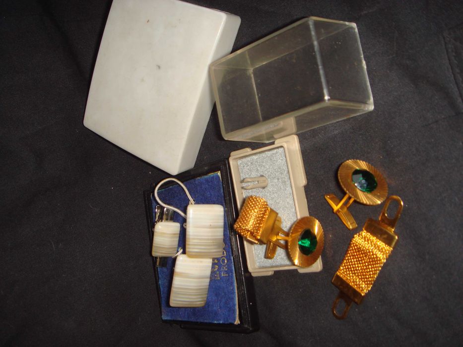 Запонки СССР - Чехия НОВЫЕ Настоящая позолота и под изумруд кристалл