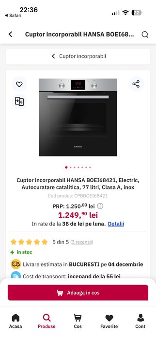 Plita electrica HANSA pe gaz plus cuptor electric HANSA