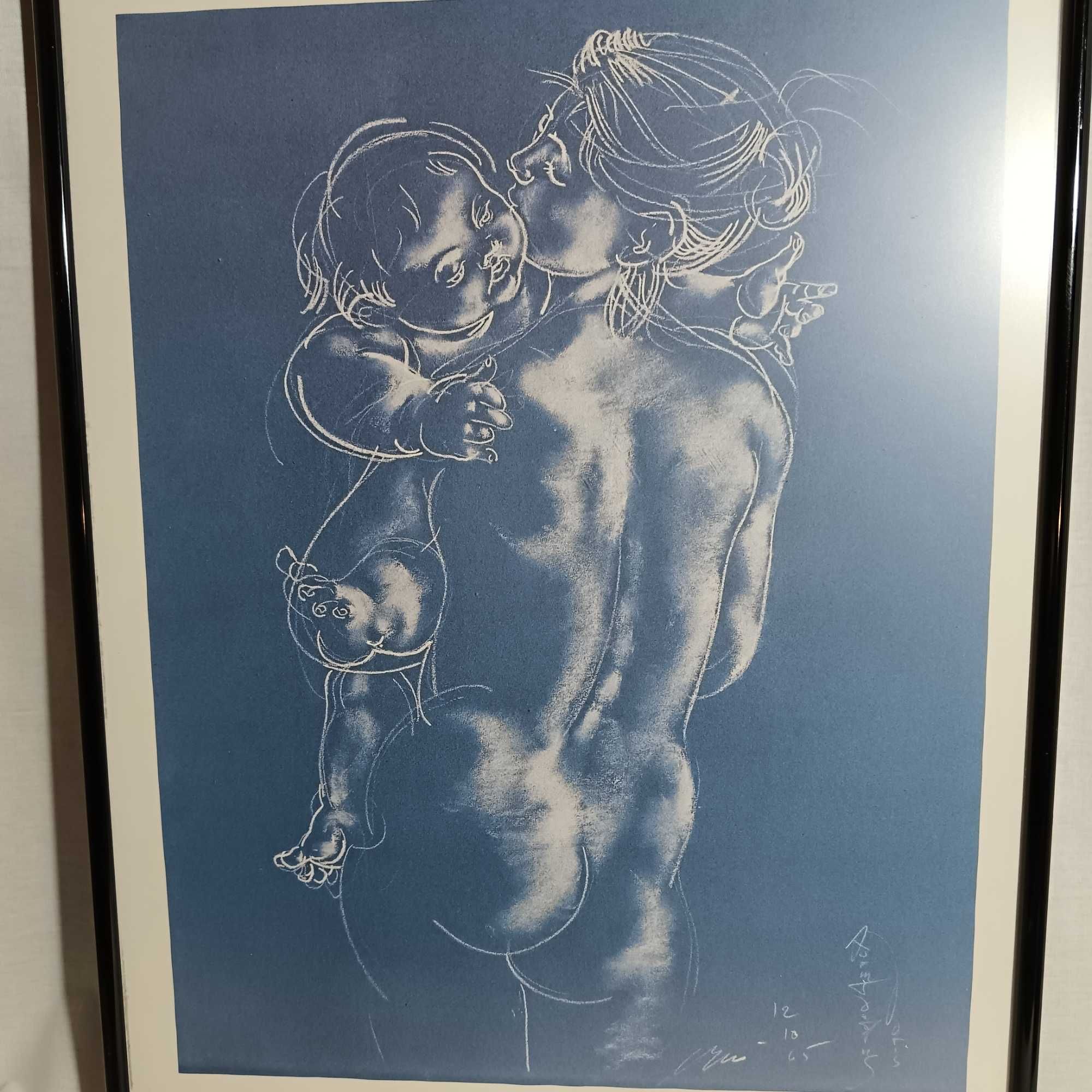 Tablou gravura Mama si Copilul, Art Deco Modernist, vintage, colectie