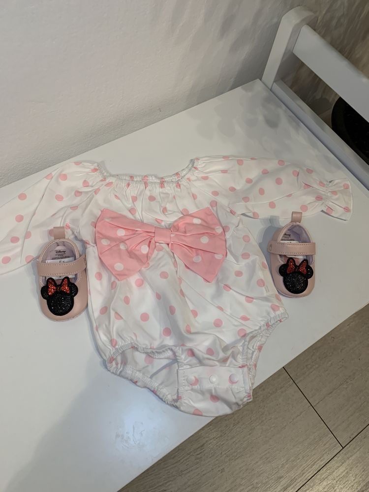 Set body elegant și pantofi fetița 0-3 luni noi