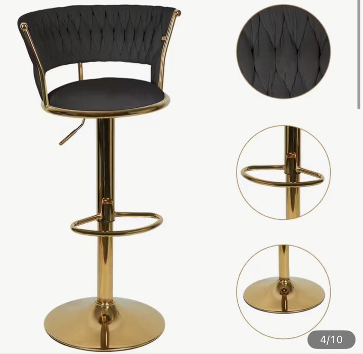 Set 2 scaune rotative de bar catifea neagra sau crem