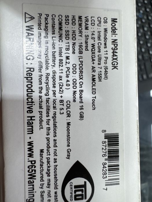 Ноутбук Samsung book 4 pro 14,0 inch ultra7 16/1 тб