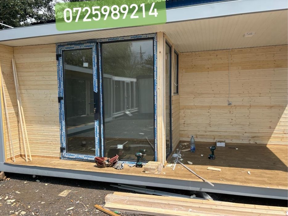 Container premium cu riflaj de lemn container tip terasa spalatori aut