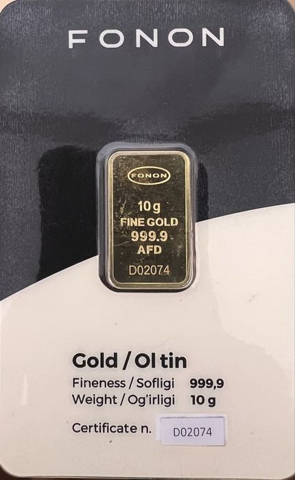 Золотой слитоk 10гр FANON 999,9