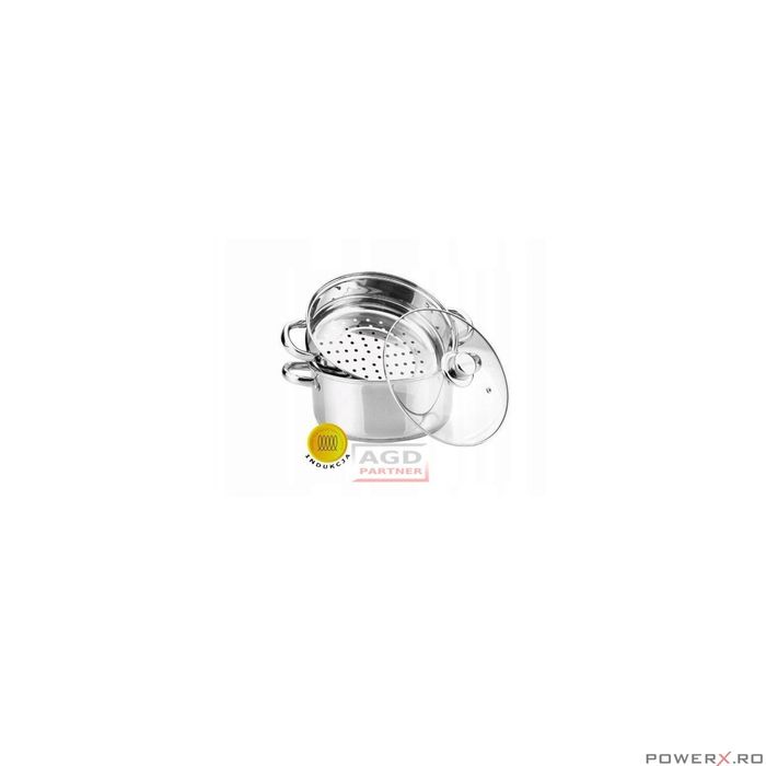 Oala pentru fiert la abur, din inox, cu capac, 5 litri, 24 cm,