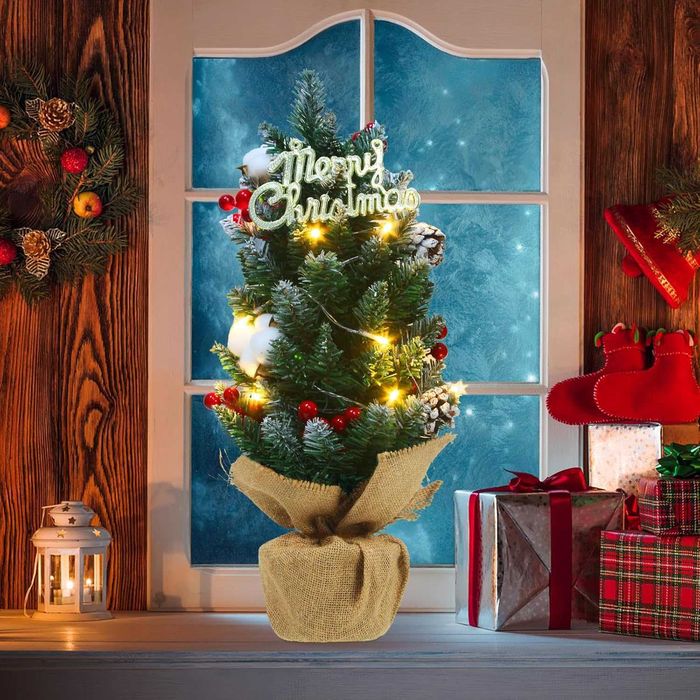 Коледна елха дръвче с украса и лампички 55см