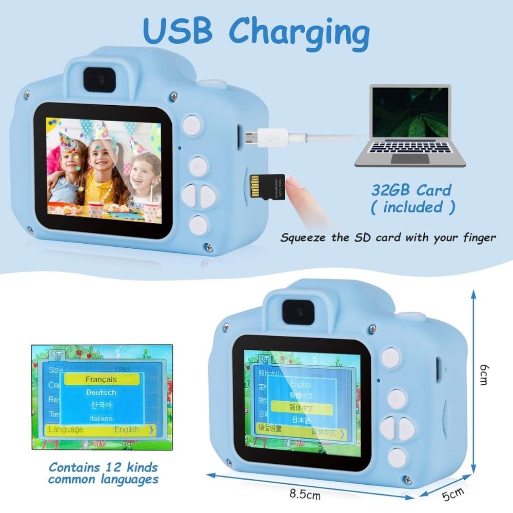 Aparat Foto Digital pentru Copii, HD 1080P, Display IPS