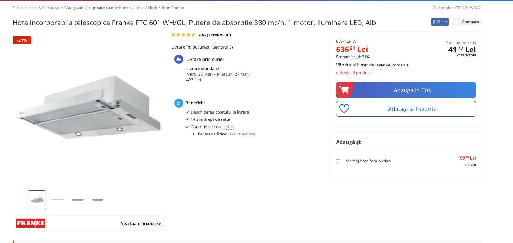 Hota incorporabila telescopica Franke FTC 601 WH/GL