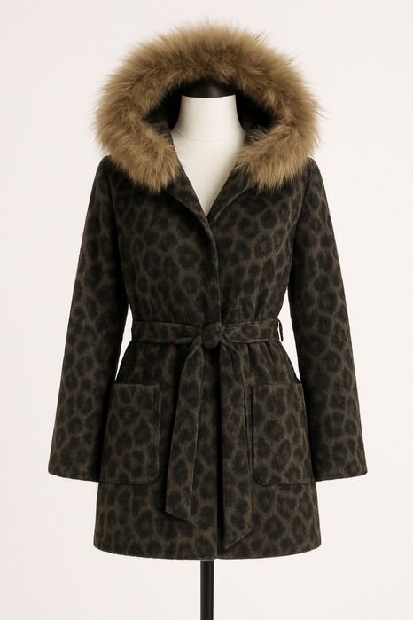 Жилетка с качулка и колан в животински принт