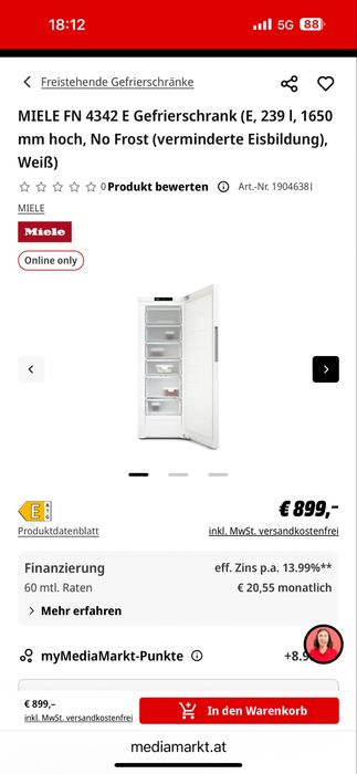 Фризер Miele FN 4342  A+++ НОВ /Мостра/ Germany ГАРАНЦИЯ