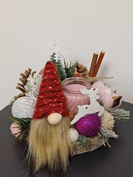 aranjemante de Craciun pe felie de lemn