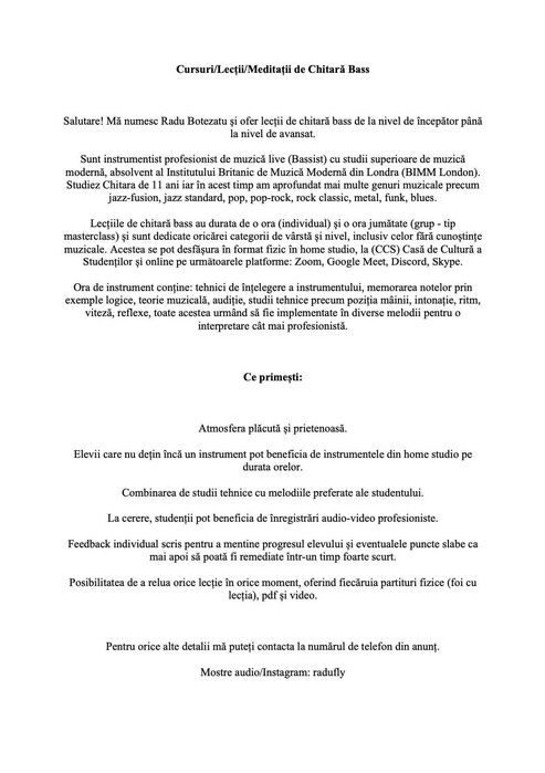 Cursuri/Lectii/Meditatii Chitara si Chitara Bass