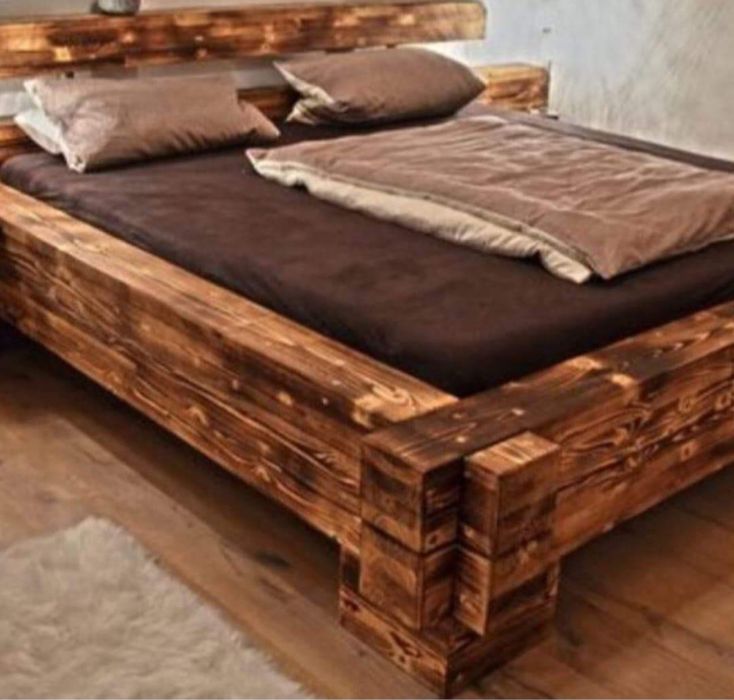 Pat lemn masiv handmade rustic – la comandă