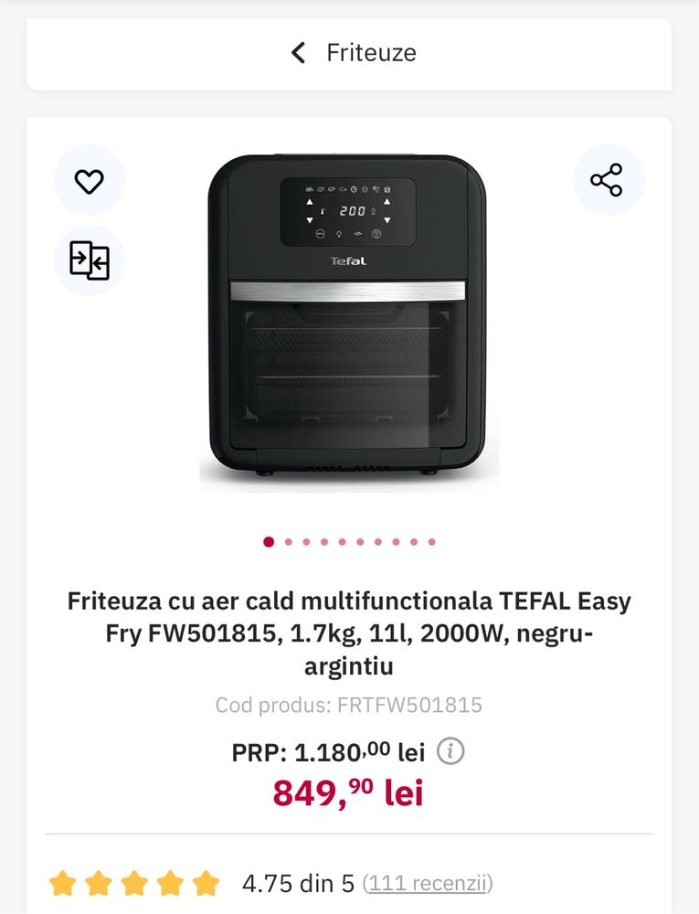 Friteuza Airfryer Tefal Easy Fry FW501815