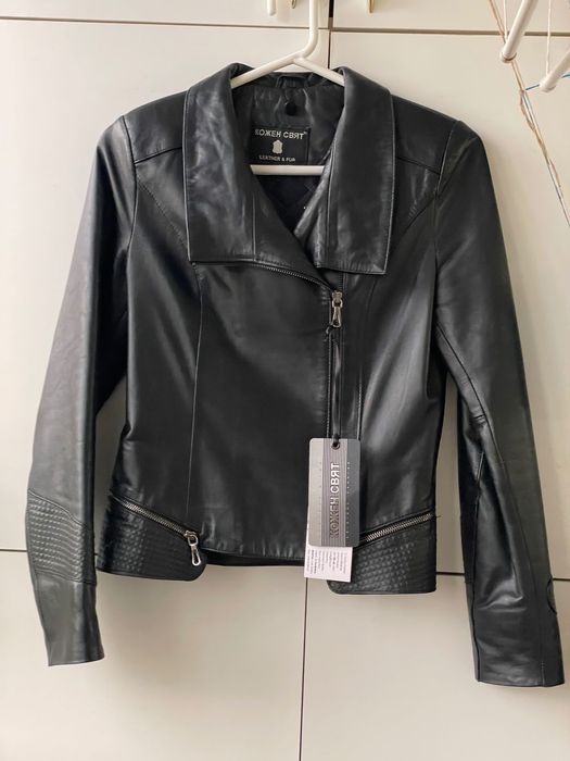 Ново черно кожено дамско яке