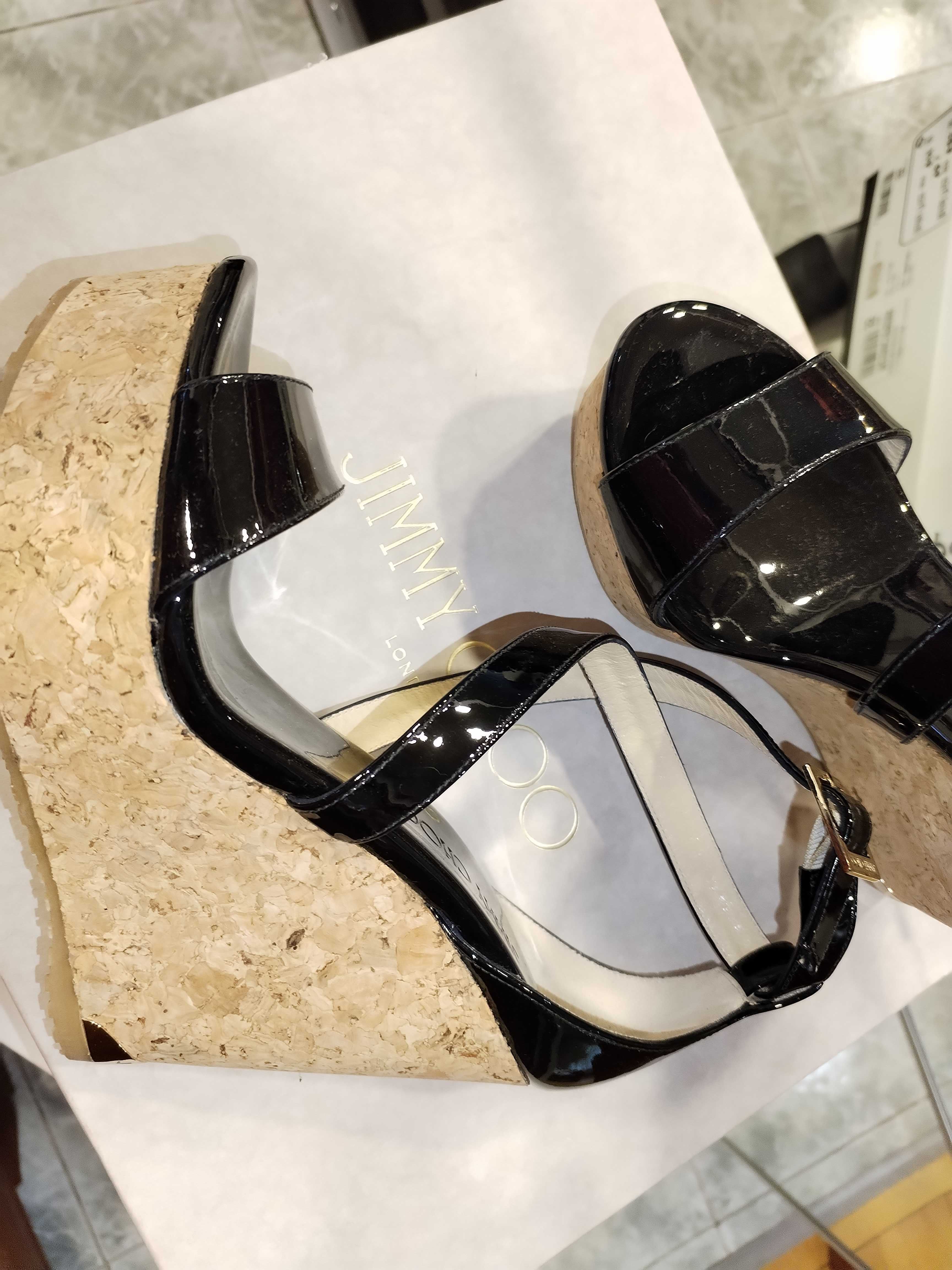 Sandale negre JIMMY CHOO cu platforma piele 34 1/2 IT, EU size 35 1/2