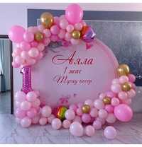 Фото зона, банер оформление шарами, мыльные розы ,гелевые шары