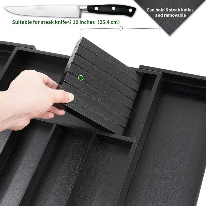 Organizator Tacamuri/Ustensile Bambus/Negru 33-55cm,REDUS de la 170RON