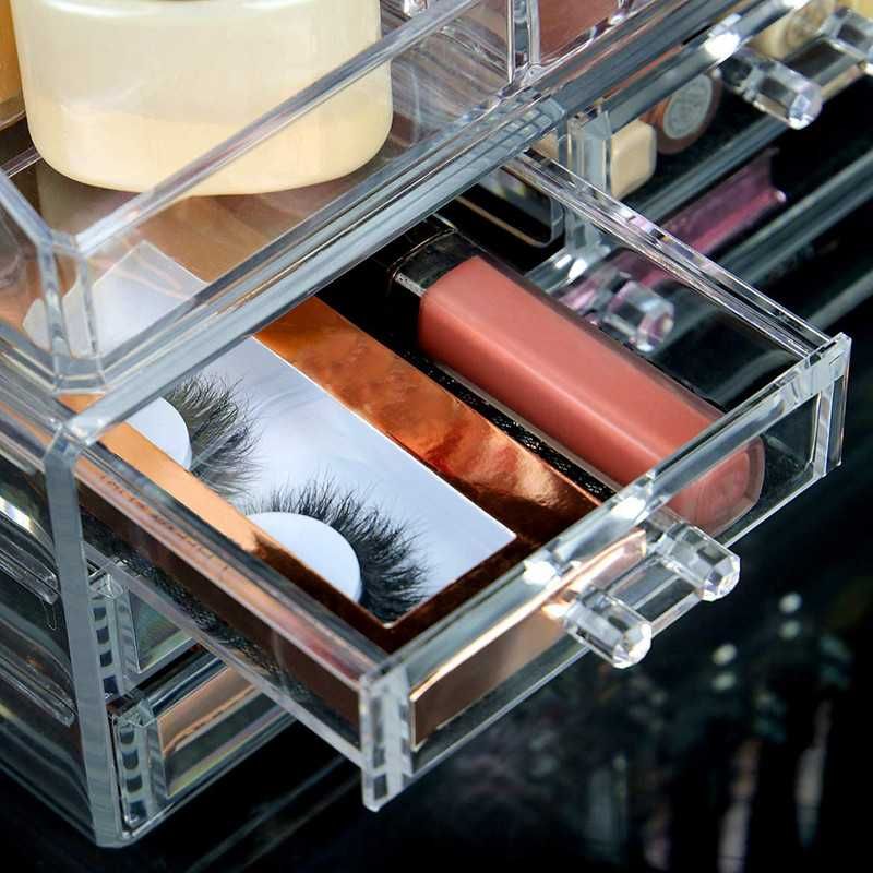 Прозрачен органайзер за гримове и бижута с 20 отделния и 4 чекмеджета