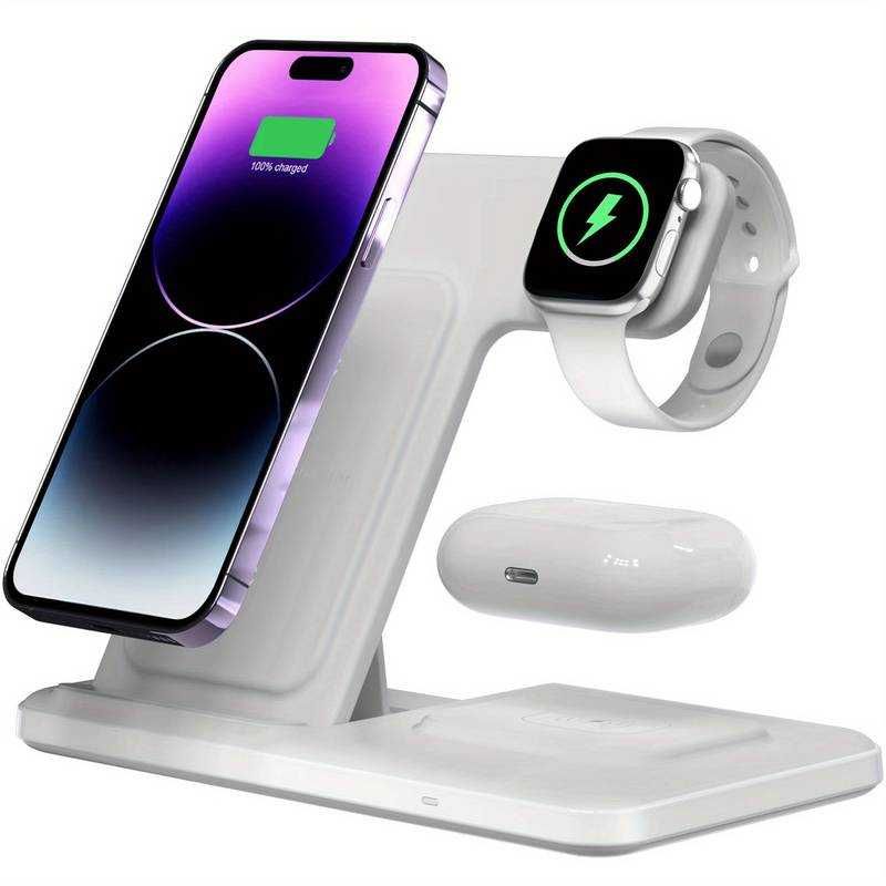 Incarcator Wireless 3 in 1 Qi Fast Charger pliabil, model alb si negru