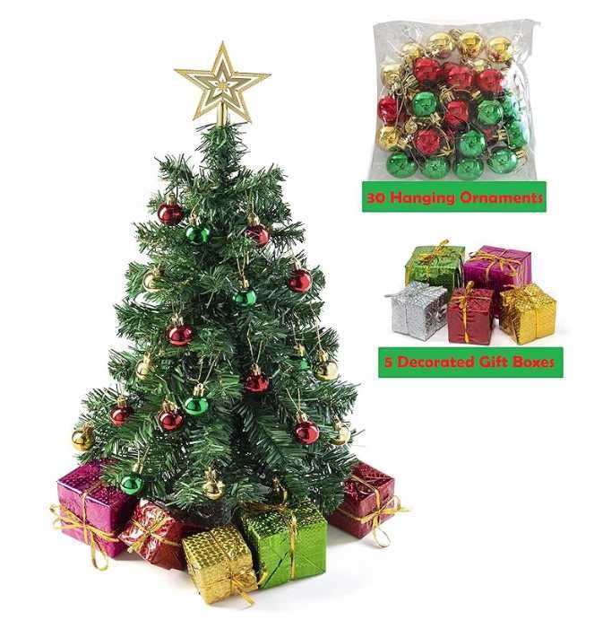 Brad artificial PREXTEX 58 cm, cu ornamente și vârf stea