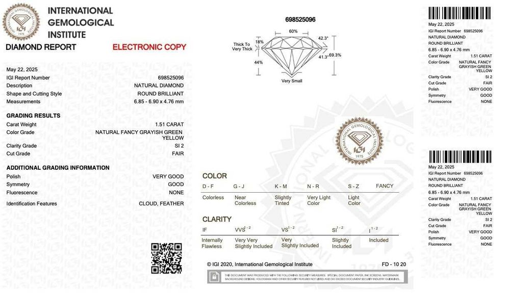 Inel unicat aur 18K diamant natural 1.51ct Fancy IGI