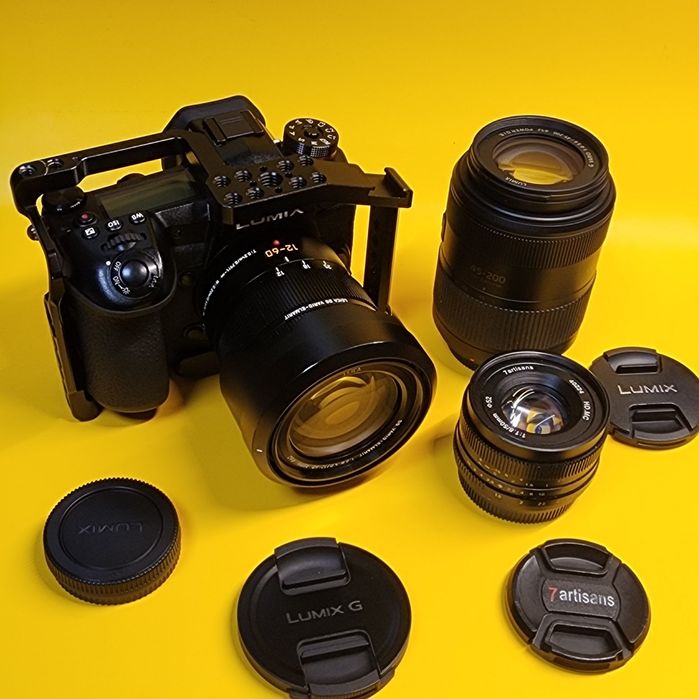 vând/schimb Panasonic G9 + 3 obiective, cage, adaptoare etc