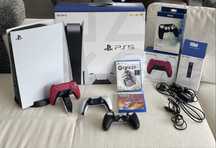 Playstation 5 ( дискова версия ) + 2 контролера, игри и аксесоари