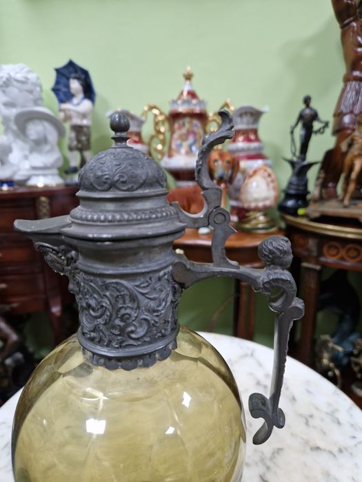 Стара османска антикварна гарафа декандер стъкло метал