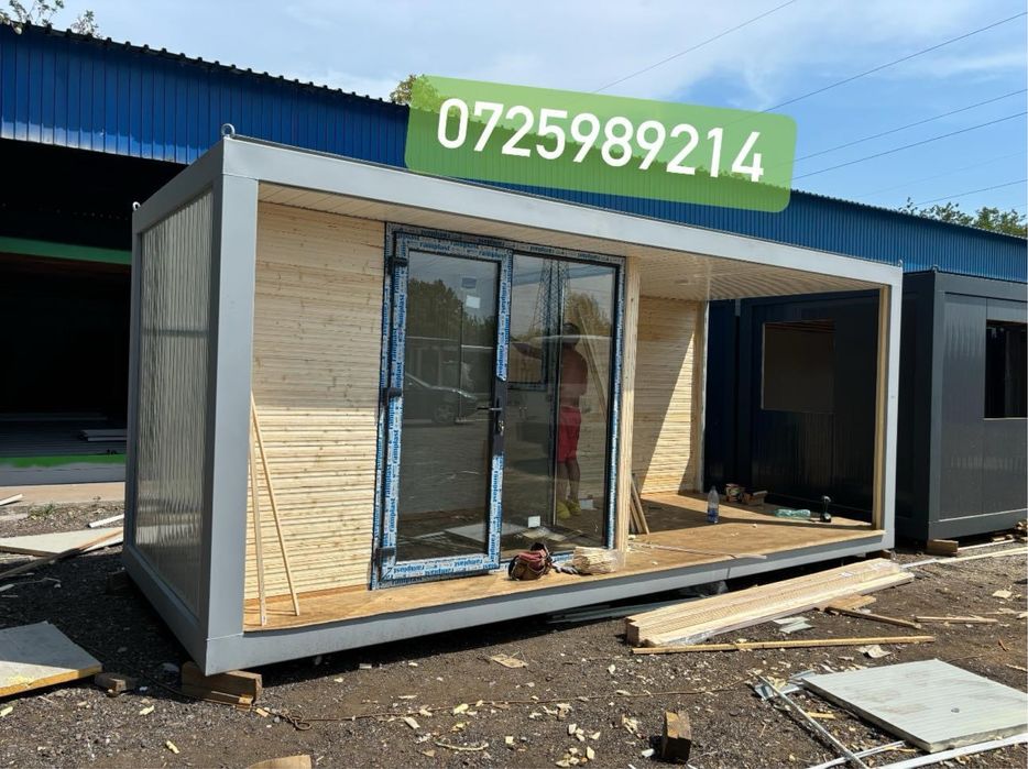 Container premium cu riflaj de lemn container tip terasa spalatori aut