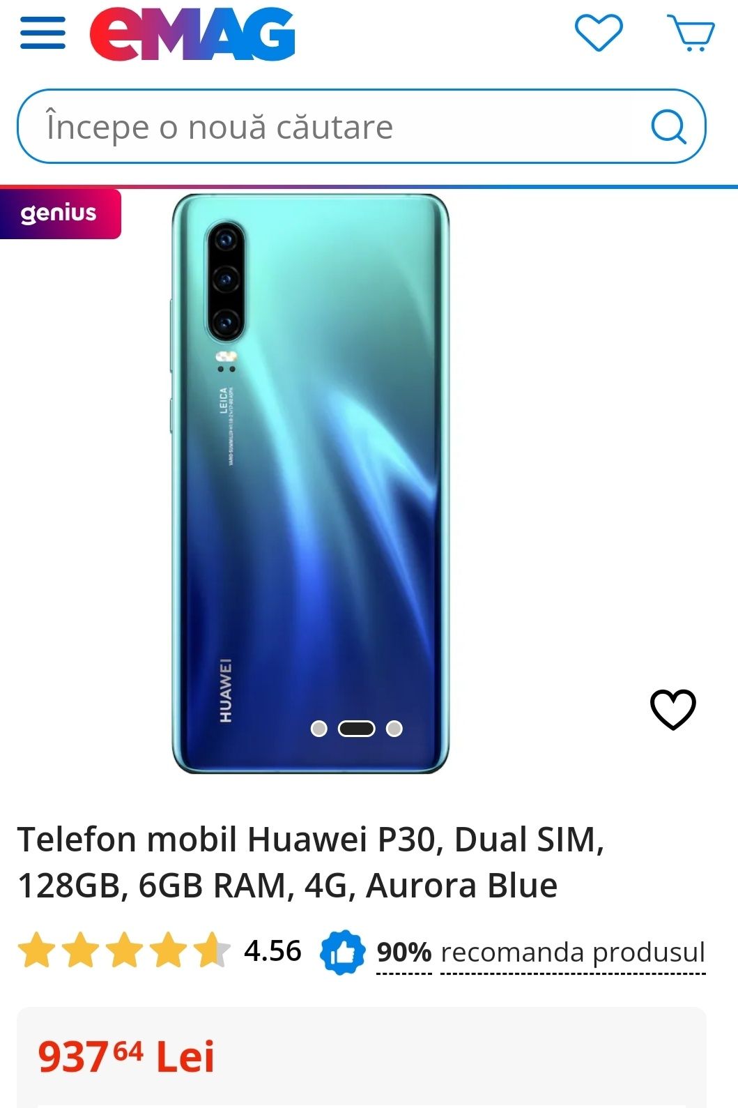 Telefon mobil Huawei P30, Dual SIM, 128GB, 6GB RAM, 4G, Aurora Blue