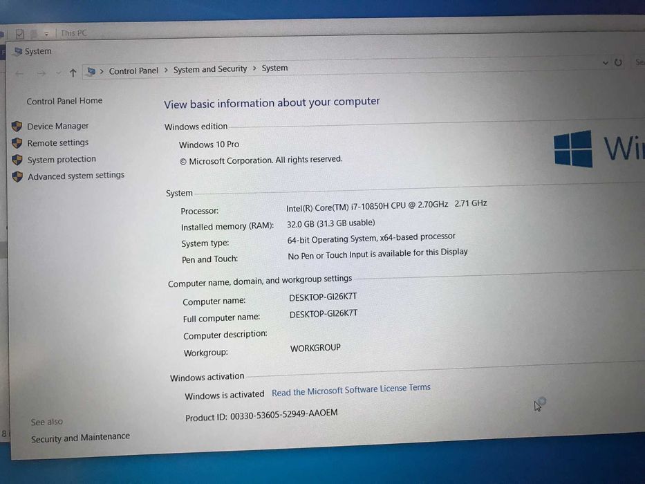 HP ZBook Fury 15 G7 i7-10850h-32gb Ram-512gb Ssd-Nvidia T1000