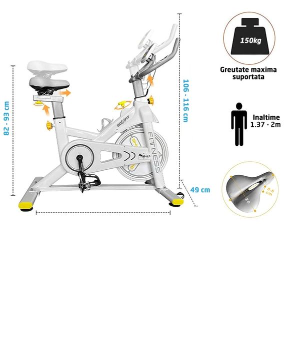 Bicicleta Spinning Magnetica Fitness GO4FIT Model GF200, Volanta 10k