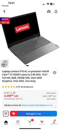 Laptop Lenovo V15-IIL i5 gen 10 8 gb ram 256 ssd 15 inch