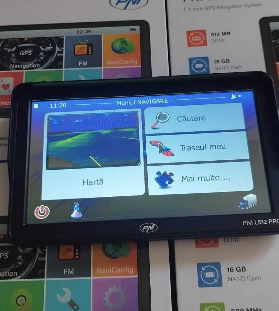 Sistem GPS PNI L512 PRO cu parasolar, 7 inch, 800 MHz, 512MB DDR, 16Gb