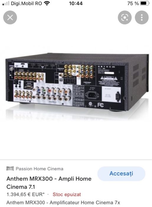 ANTHEM MRX300 Receiver 7.1 Hi-End Audiophil Preț de MAGAZIN 1400€ 15Kg