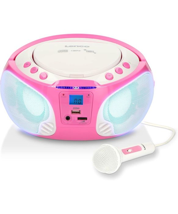 Radio portabil cu CD, USB, roz, Lenco SCD-650